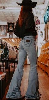 Wrangler Retro Embroidered High Rise Trumpet Flare Jeans Photo 0