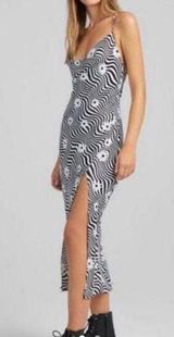 Bershka cross back floral satin slip dress in black white size XS NWT Photo 0