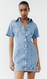 dress denim Short sleeve mini button up casual jean dress Photo 0