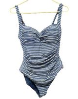 Nip Tuck Swim One Piece Bathing Suit Womens 6 Blue White Striped Ruched Nautical Photo 0