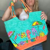 Vintage 90s Retro  Graphic Beach Bag with Charms Neon Unique Photo 0