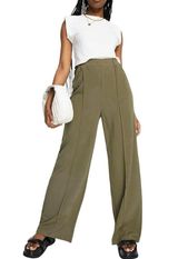 DESIGN Slouchy Wide Leg Palazzo Suit Pants Moss Olive Green Womens Size 4 Photo 0