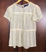 Blue Rain Beige Sheer Lace Short Sleeve Blouse Size Small Photo 0