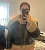 Brown Leather Fur Lined Jacket Photo 0