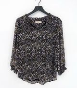 Loft Floral Ruffle Tie Neck Blouse Black Medium Photo 0