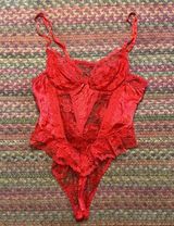 VTG RED LACE FREDERICKS OF HOLLYWOOD BUSTIER SEXY LINGERIE BODYSUIT Photo 0