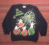 VINTAGE 1997 UGLY HOLIDAY CHRISTMAS PUFFY PAINT ORNAMENT SWEATER Black Photo 0
