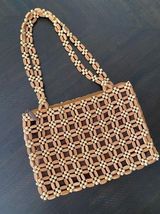 American Vintage VTG Wooden Flower Beaded Double Strap Shoulder Bag Purse Photo 0