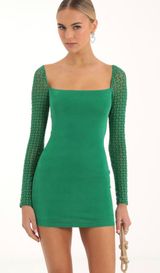 Lucy in the Sky Giulia Glitter Diamond Long Sleeve Dress in Green Photo 0