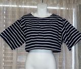 Womens Blue White Striped Boxy  Crew Neck  Short Sleeve Cropped Top Large Photo 0