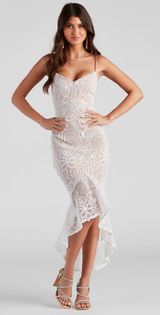 Windsor Ivory Timelessly Chic High Low Lace Dress Photo 0