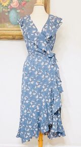 NEW Blue Floral Boho Midi Wrap Dress Summer Spring L Large NWT Photo 0