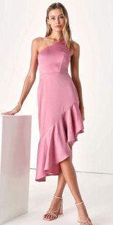 Pink Satin Midi Dress Photo 0
