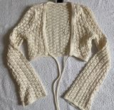 Cream Crotchet Cropped Flared Sleeves Cardigan  Photo 0