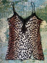 Vintage cheetah leopard print lace trim short nightgown slip dress, size S/M Brown Size M Photo 0