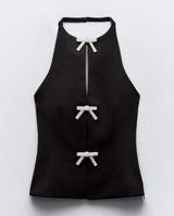 Zara Black Halter Top w/ Rhinestone Bows – Size XS Photo 0