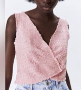 Zara Pink Tectured Tweed Crop Top Photo 0