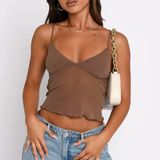 Edikted Brown Mesh Tank Top Photo 0