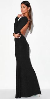 Glamorous in Glitter Black Long Sleeve Backless Maxi Dress Lulus Photo 0