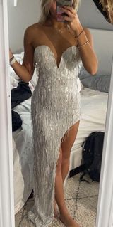 White Sequin Tassels Prom Dress Photo 0