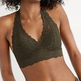 Aerie Animal Lace Padded Halter Bralette Size Small Olive Green Lined Photo 0
