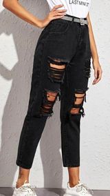 SheIn Black Ripped Boyfriend Jeans Photo 0