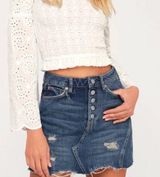 FREE PEOPLE Distressed Dark Denim Mini Skirt 27 Photo 0