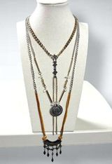 Free People Can't Stand The Rain Layered Necklace NWT Bohemian Charm Suede Chain Photo 0