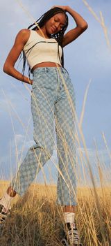 PacSun Checkerboard Highwaisted Straight Leg Jeans Photo 0