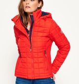 Superdry Hooded Box Quilt Fuji Puffer Jacket in Bright Red Slim Fit Size M Photo 0