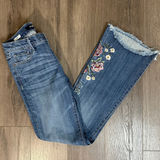 Driftwood  Eva Boho Floral Embroidered Frayed Hem Flare Denim Jeans Sz 26 Photo 0