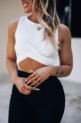 White Front Twist Bodysuit Size L Photo 0