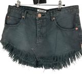 One Teaspoon 4040 Skirt With Low Waist & Raw Hem Size 27 black Denim button fly Photo 0