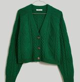 Cable Knit Wool Blend Cropped Varsity Green Cardigan XS Photo 0