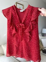 Greylin Red Tie Neck Blouse Photo 0