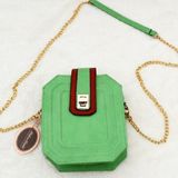 Boutique NWT Green Stiff Crossbody Handbag With Gold Chain Photo 0