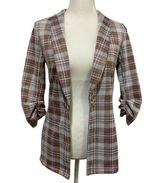 ALTAR’D STATE Jacket Blazer Size XSmall Gray Tan Plaid 3/4 Sleeves Lightweight Photo 0