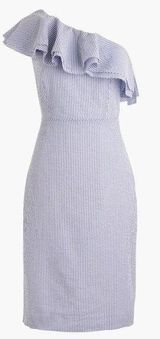 Ruffled One Shoulder Seersucker Dress Photo 0