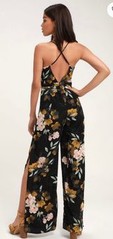 Lulus Beautiful Blooms Black Floral Print Wide-Leg Jumpsuit - $15