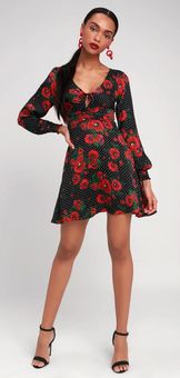 Free People Morning Light Black Print Mini Dress. Size 8 46 64