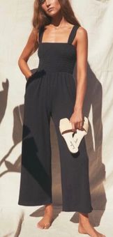 Social Calendar Black Ribbed Knit Wide Leg Jumpsuit