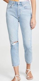 AGOLDE Riley Shatter Blue High Rise Straight Crop Jeans Women s