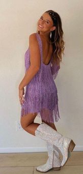 purple fringe dress