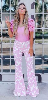 Peach Love California Pink Cow Print Flare Jeans - $30 (57% Off