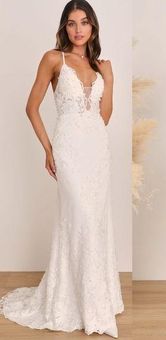 Lulus NWOT Enchanting Eternity Ivory Pearl LaceUp Backless Maxi