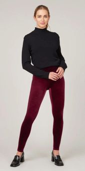 Spanx Rich Burgundy Red Velvet Power Waistband Leggings Size M