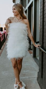 Chanel White Faux Feather Mini Dress - S Size - Women's Dresses - 12th Tribe