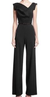 Black Halo Jackie O Jumpsuit Black Cap Sleeve Belted One Piece