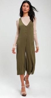 Olive Green Jumpsuit - Wide Leg Jumpsuit - Button-Up Jumpsuit - Lulus