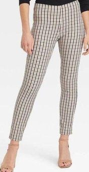 A New Day Side Zip Skinny Plaid High Rise Skinny Ankle Pants Tan